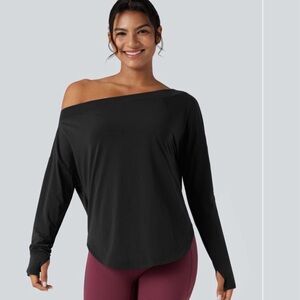 HALARA Elegant Black Off-Shoulder Long Sleeve Top